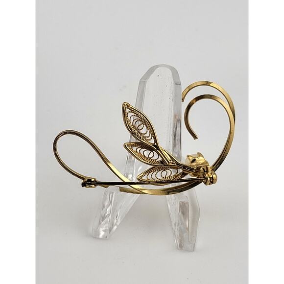 Vintage Cultured Pearl Filigree Brooch Gold Finish in Original Box 1950s - Picture 7 of 8